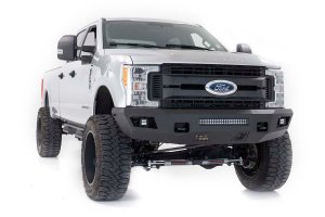 Ford F-250 Super Duty Front Bumper - Rough Country - LED Bumper with Cube and Light Bar - Flat Black - '17-'22